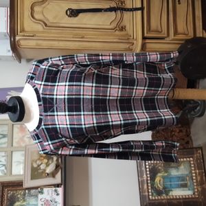 Womens Top Plush Long sleeve Plaid pink black Sleep sweater shirt L b29